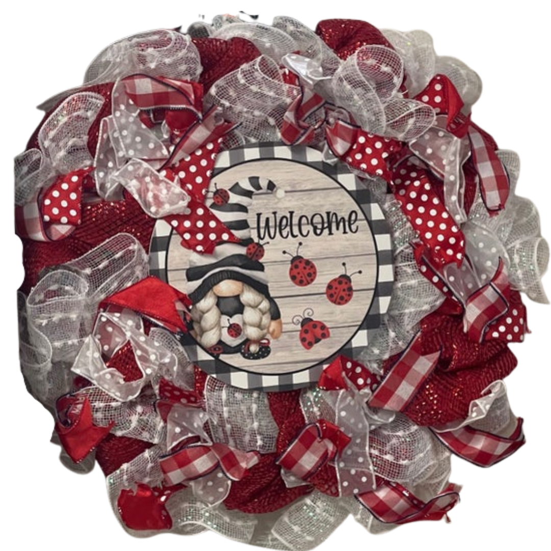 Gnome and Ladybug Welcome Wreath