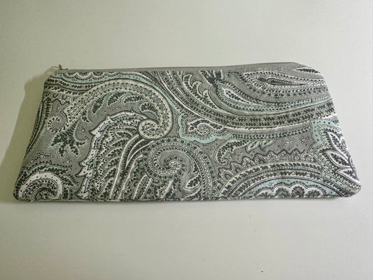 Zippered Pouch - Gray & Mint Paisley