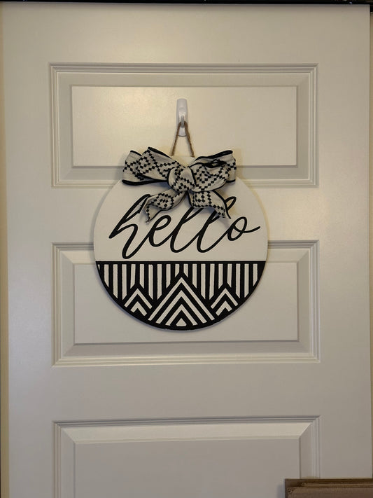 Door Sign - Hello (Black and White)