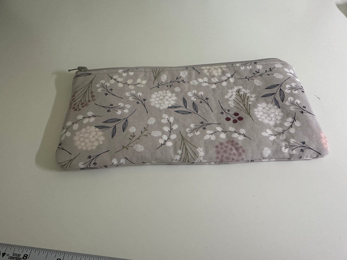 Zippered Pouch - Grey Flowers