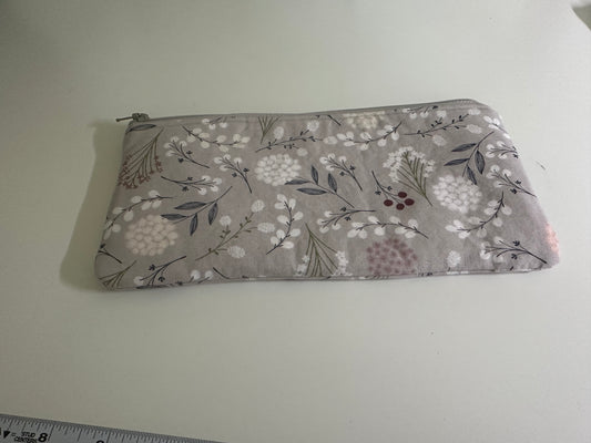 Zippered Pouch - Grey Flowers
