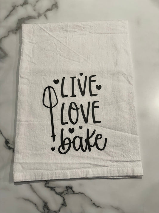 Flour Sack Towel-Live, Love, Bake